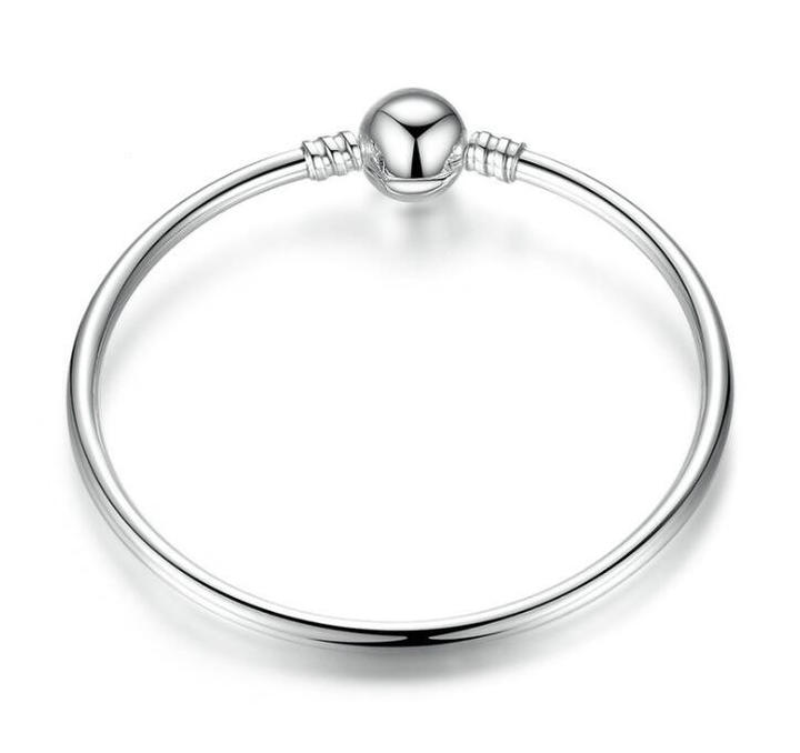 Simple 925 sterling silver beaded cuff bangles wholesale fashion women bracelet 